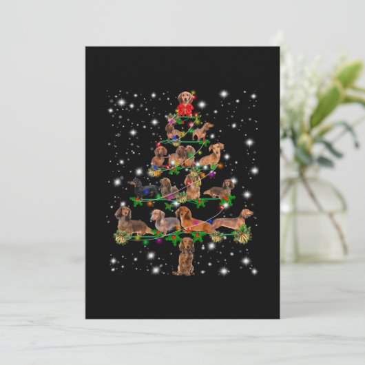 Dachshund-kerstboom met vlieglicht bedankkaart (Staand voorkant)