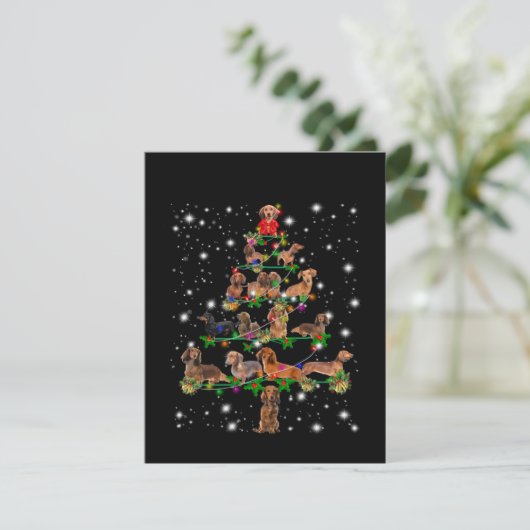 Dachshund-kerstboom met vlieglicht bedankkaart (Staand voorkant)