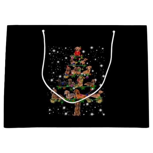 Dachshund-kerstboom met vlieglicht groot cadeauzakje (Voorkant)