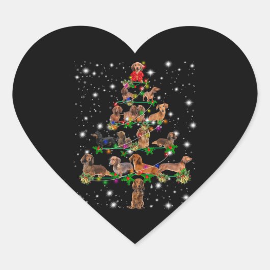 Dachshund-kerstboom met vlieglicht hart sticker (Voorkant)