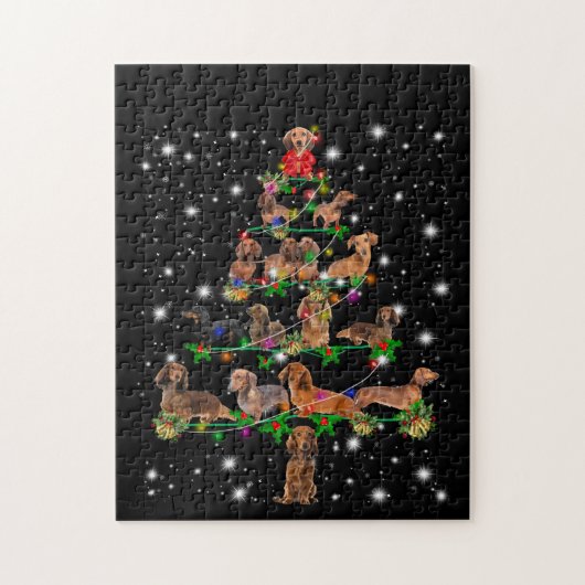 Dachshund-kerstboom met vlieglicht legpuzzel (Verticaal)