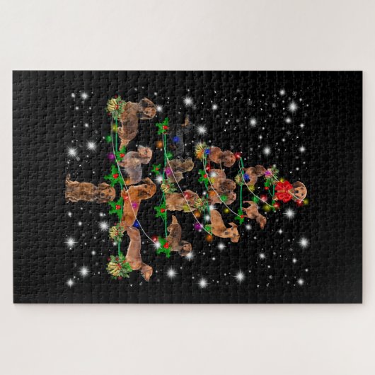 Dachshund-kerstboom met vlieglicht legpuzzel (Horizontaal)