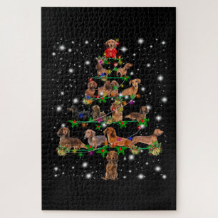 Dachshund-kerstboom met vlieglicht legpuzzel