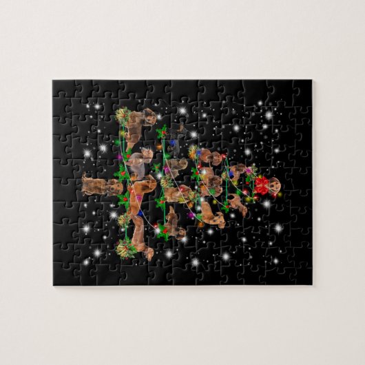 Dachshund-kerstboom met vlieglicht legpuzzel (Horizontaal)