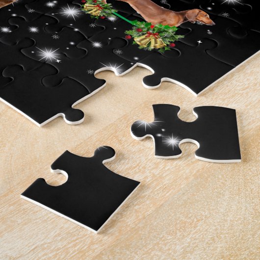 Dachshund-kerstboom met vlieglicht legpuzzel (Zijkant)