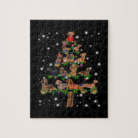 Dachshund-kerstboom met vlieglicht legpuzzel (Verticaal)