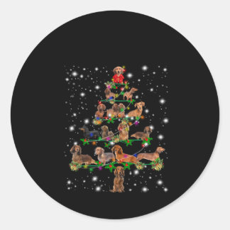 Dachshund-kerstboom met vlieglicht ronde sticker