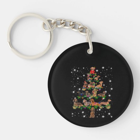 Dachshund-kerstboom met vlieglicht sleutelhanger (Voorkant)