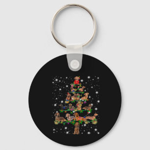 Dachshund-kerstboom met vlieglicht sleutelhanger
