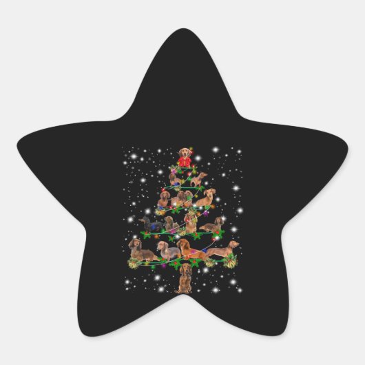 Dachshund-kerstboom met vlieglicht ster sticker (Voorkant)