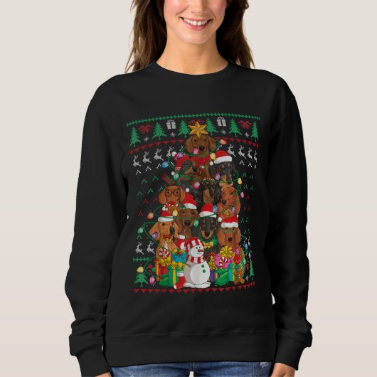 Dachshund-kerstboom — Santa Hat Ugly Sweater Do (Voorkant)