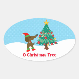 Dachshund-kerstboom van 4,5 x 2,7 inch (vel van 4) ovale sticker