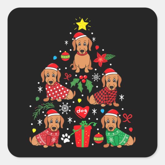 Dachshund-kerstboomversiering Funny Weenie Dog Vierkante Sticker (Voorkant)