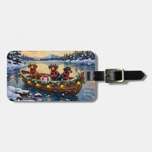 Dachshund Kerstboot Vakantie Bagagelabel (Voorkant horizontaal)