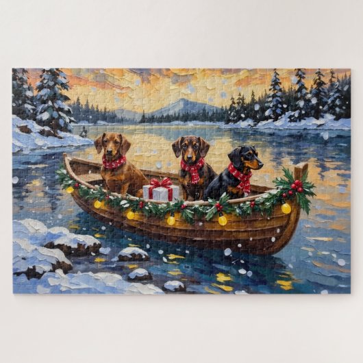 Dachshund Kerstboot Vakantie Legpuzzel (Horizontaal)