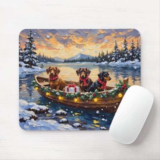 Dachshund Kerstboot Vakantie Muismat (Met muis)