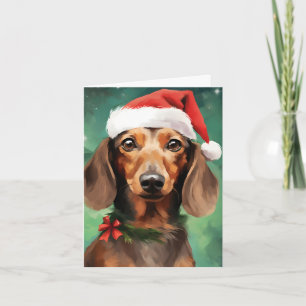 Dachshund Kerstborstel schilderen kunstwerk Kaart