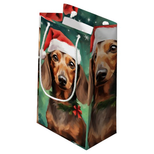 Dachshund Kerstborstel schilderen kunstwerk Klein Cadeauzakje (Achterkant Gekanteld)