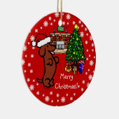Dachshund-kerstCartoon Keramisch Ornament (Rechts)