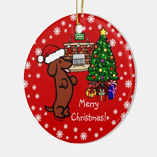 Dachshund-kerstCartoon Keramisch Ornament (Links)