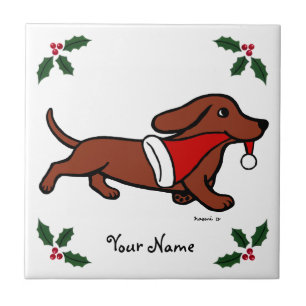 Dachshund-kerstCartoon Snowflakes Tegeltje