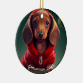 Dachshund kerstdatum of voeg Pet Photo Keramisch Ornament (Rechts)