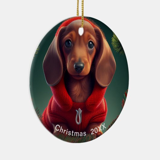 Dachshund kerstdatum of voeg Pet Photo Keramisch Ornament (Rechts)