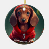 Dachshund kerstdatum of voeg Pet Photo Keramisch Ornament (Voorkant)