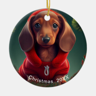 Dachshund kerstdatum of voeg Pet Photo Keramisch Ornament