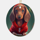 Dachshund kerstdatum of voeg Pet Photo Keramisch Ornament (Links)