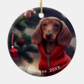 Dachshund kerstdatum of voeg Pet Photo Keramisch Ornament (Achterkant)