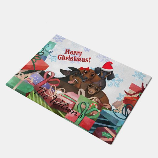 Dachshund Kerstdoormat Deurmat (Schuin)