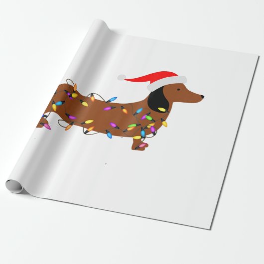 Dachshund-kerstfeest Funny-kerstboomverlichting Cadeaupapier (Uitgerold)