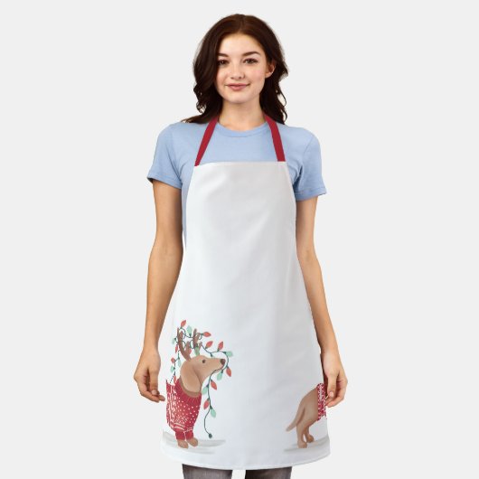 Dachshund kersthond Cozy Sweater met licht Schort (Gedragen)