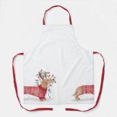 Dachshund kersthond Cozy Sweater met licht Schort (Voorkant)