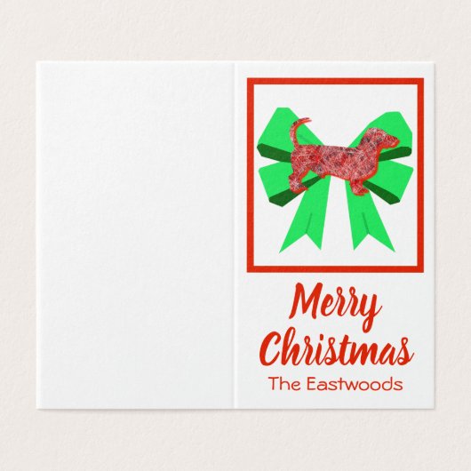 Dachshund-kersthond en Green Bow Small Kaart (Buitenkant ongevouwen)