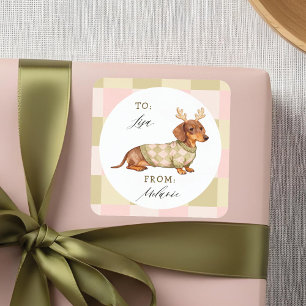 Dachshund Kersthond Geruite Gebreide Trui Vierkante Sticker