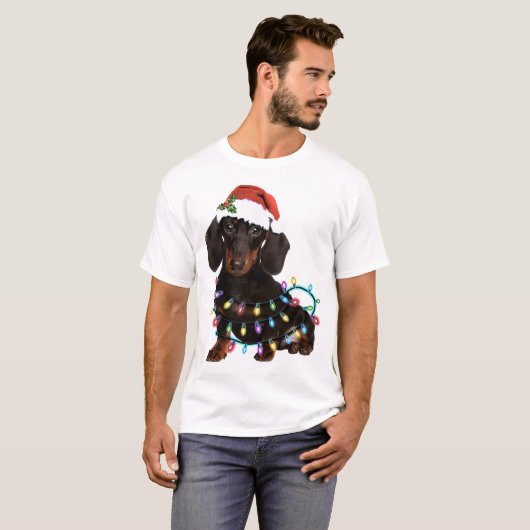 Dachshund-kersthond, mooie pet hond t-shirt (Voorkant volledig)