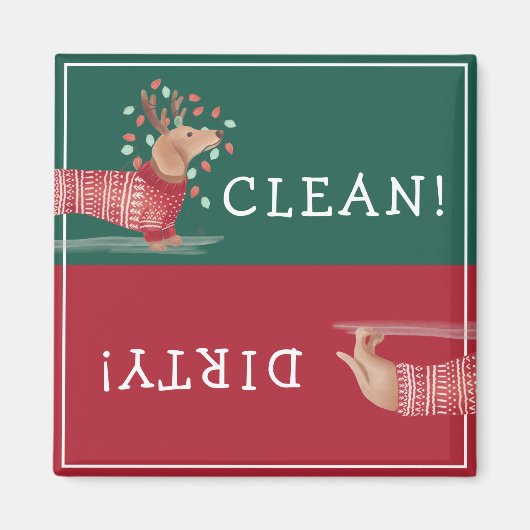 Dachshund Kersthond Rood Sweater Clean & Dirty Magneet (Voorkant)