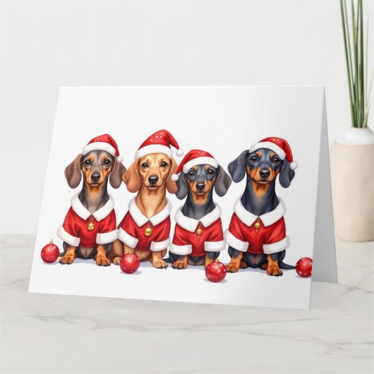 Dachshund Kerstjurk Kerstman Hoed Kaart (Voorkant)