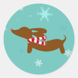 Dachshund-kerstkaart Envelope Seal Doxie Snow Ronde Sticker