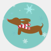 Dachshund-kerstkaart Envelope Seal Doxie Snow Ronde Sticker (Voorkant)