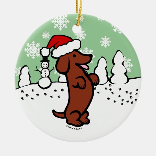 Dachshund Kerstkerstkerstkerstkerstkerstkerstkerst Keramisch Ornament (Voorkant)