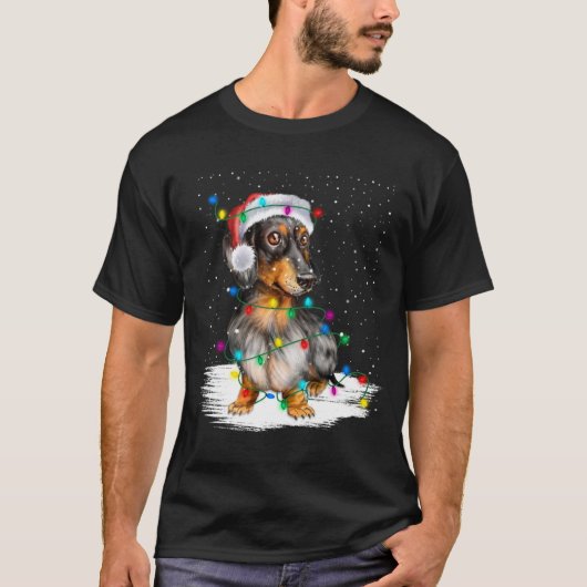 Dachshund-kerstkleven leidden T-Shirt Gifts Cute D (Voorkant)