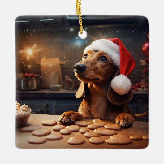 Dachshund Kerstkoekjes Feestelijke vakantie Keramisch Ornament (Voorkant)