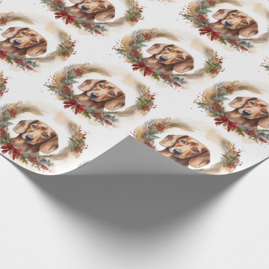 Dachshund Kerstkrans Feestelijke Pup Cadeaupapier (Hoek)
