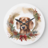 Dachshund Kerstkrans Feestelijke Pup Grote Klok (Voorkant)