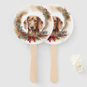 Dachshund Kerstkrans Feestelijke Pup Handwaaier (Voorkant en achterkant)