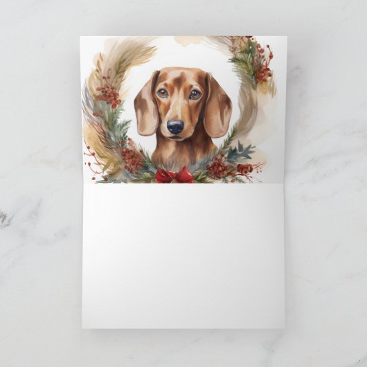 Dachshund Kerstkrans Feestelijke Pup Kaart (Binnen)