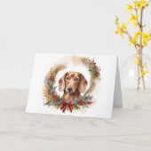 Dachshund Kerstkrans Feestelijke Pup Kaart (Gele Bloem)